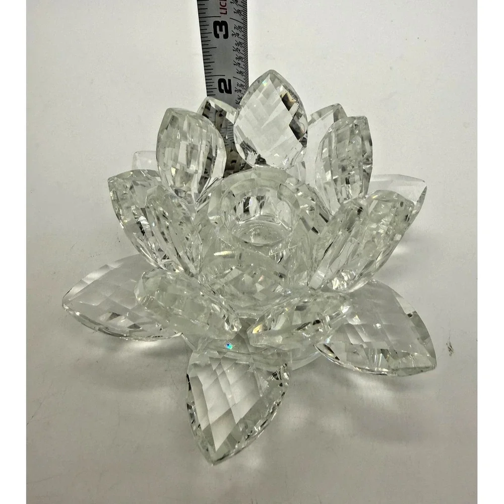 Z Gallerie Crystal Lotus Flower Figurine Small Clear‎ Faceted Candle Holder